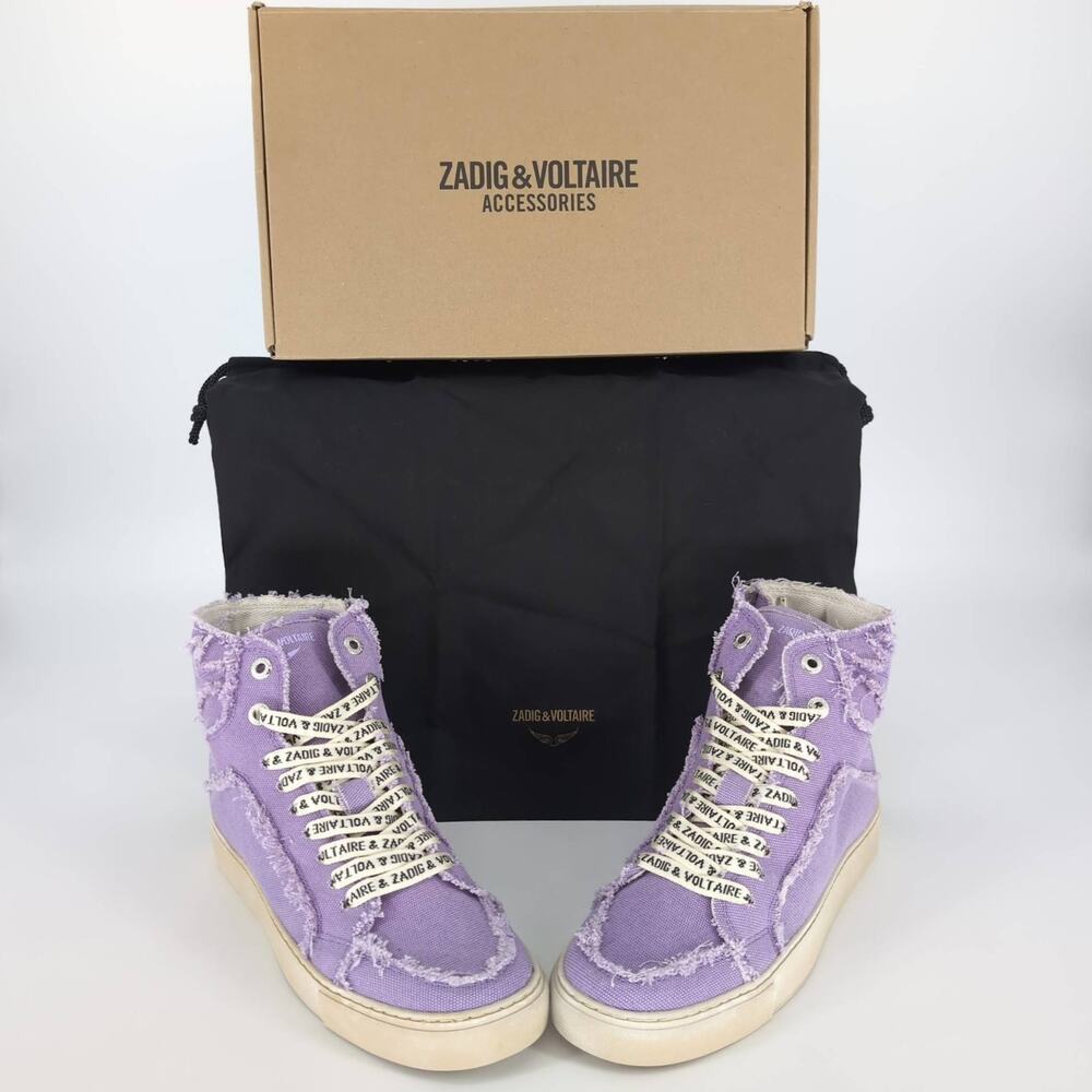 ZADIG & VOLTAIRE High Flash Canvas Sneakers in Boomerang Purple - US Size 9 -NIB